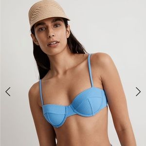 NWT Madewell Ribbed Balconette Bikini Top Oasis Blue